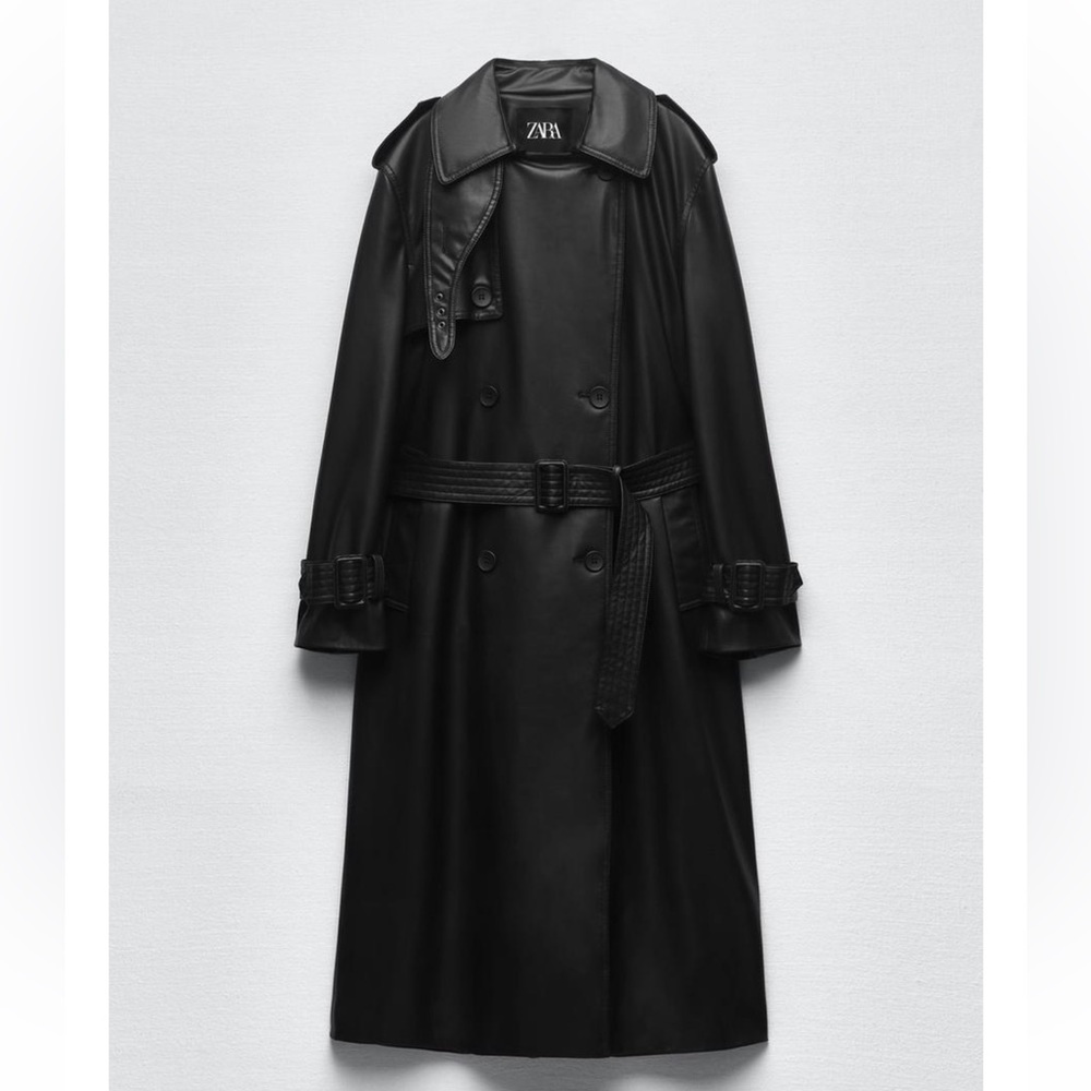 Zara Belted Faux Leather Trench Jacket